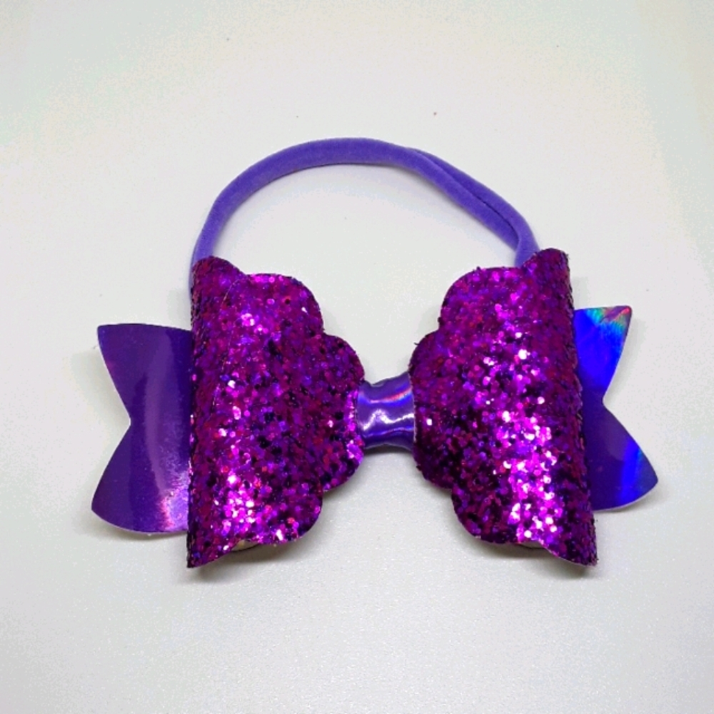 purple glitter bow headband